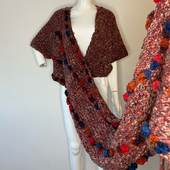 ANTHROPOLOGIE Hand Knit by DOLLIE Pom Pom Wrap Sweater - Picture 10 of 11